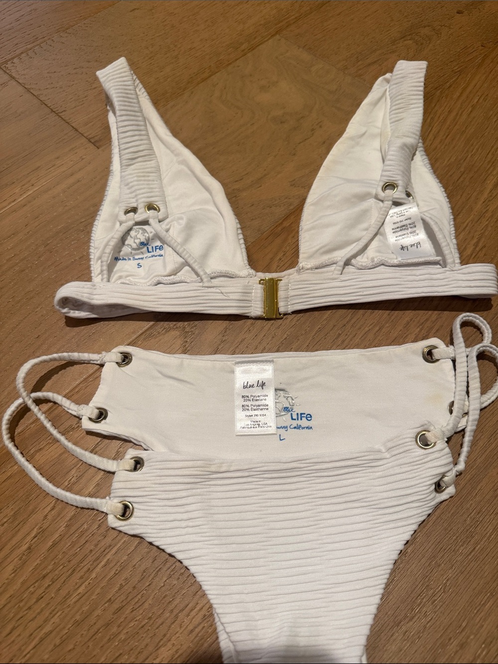 Blue Life White Textured Ribbed Triangle Bikini Set - Picture 3 of 7